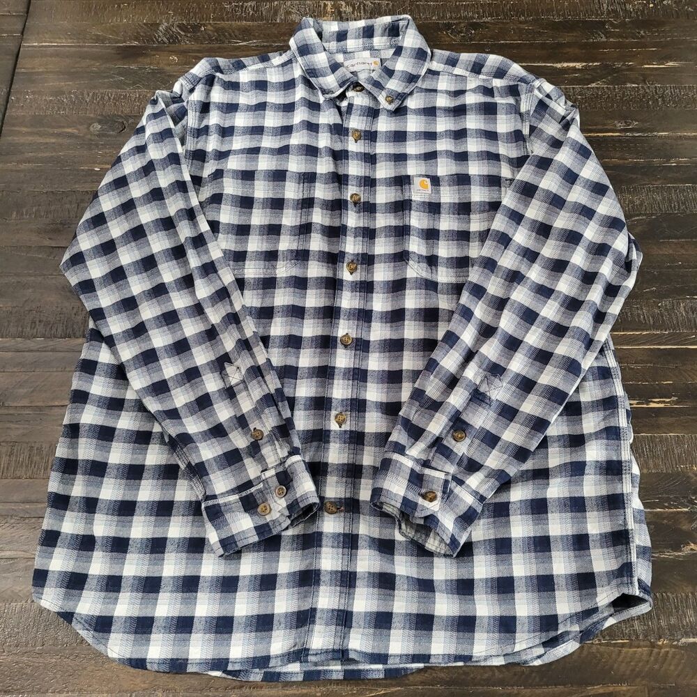Carhartt Mens Flannel Shirt Size Large Plaid Long Sleeve